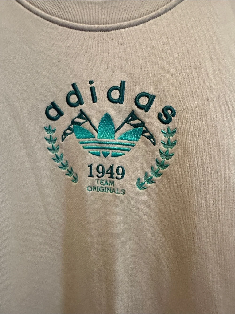 adidas Beige Crewneck Sweatshirt with Green Logo